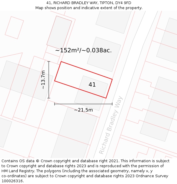 41, RICHARD BRADLEY WAY, TIPTON, DY4 9FD: Plot and title map