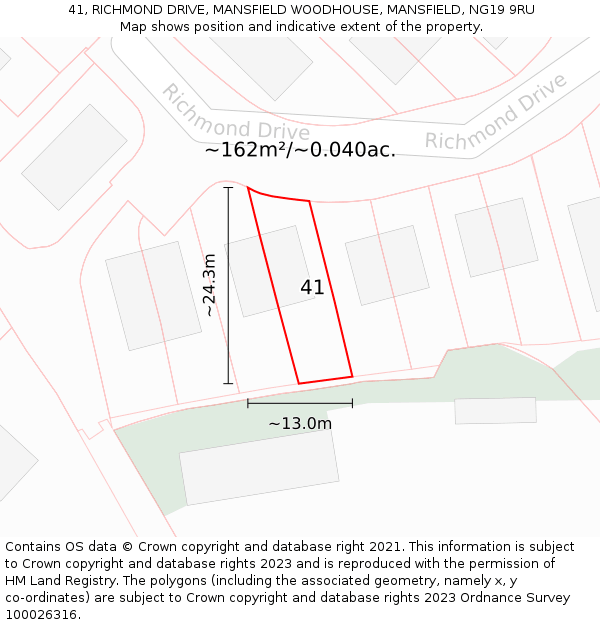 41, RICHMOND DRIVE, MANSFIELD WOODHOUSE, MANSFIELD, NG19 9RU: Plot and title map