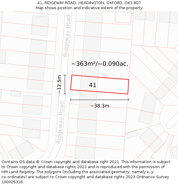 41, RIDGEWAY ROAD, HEADINGTON, OXFORD, OX3 8DT: Plot and title map