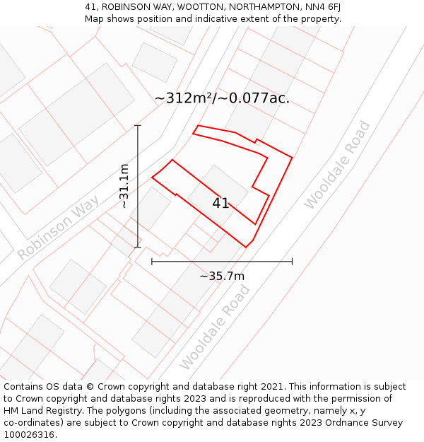 41, ROBINSON WAY, WOOTTON, NORTHAMPTON, NN4 6FJ: Plot and title map