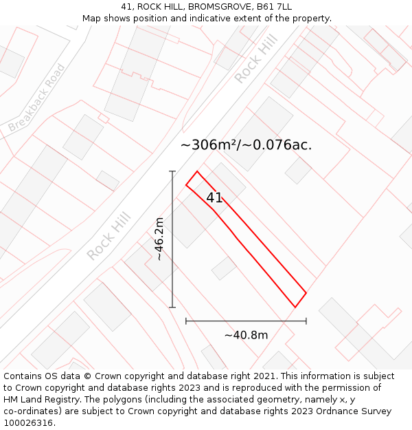 41, ROCK HILL, BROMSGROVE, B61 7LL: Plot and title map