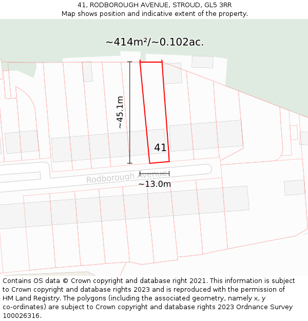 41, RODBOROUGH AVENUE, STROUD, GL5 3RR: Plot and title map