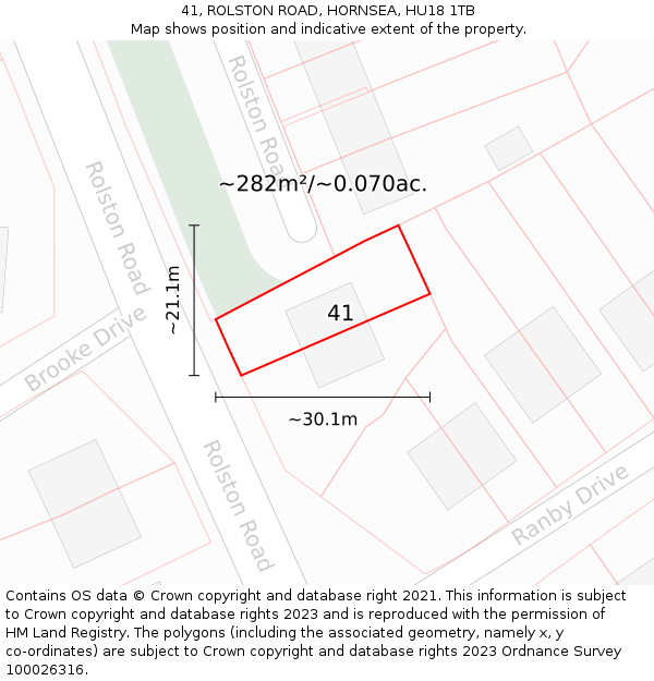 41, ROLSTON ROAD, HORNSEA, HU18 1TB: Plot and title map