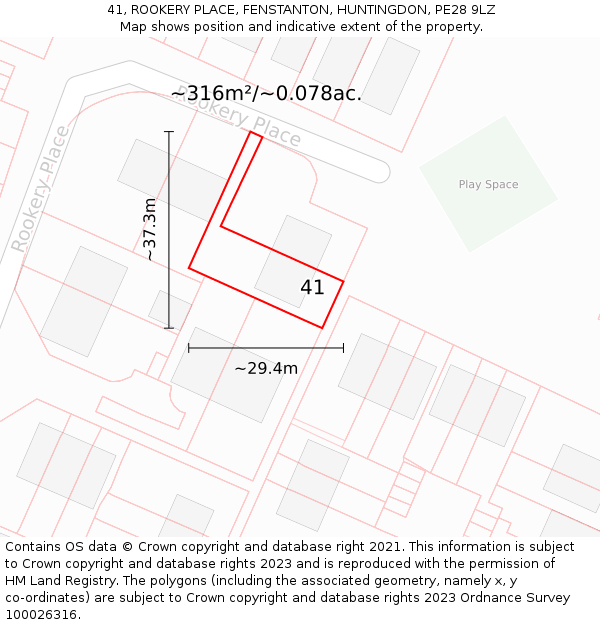 41, ROOKERY PLACE, FENSTANTON, HUNTINGDON, PE28 9LZ: Plot and title map