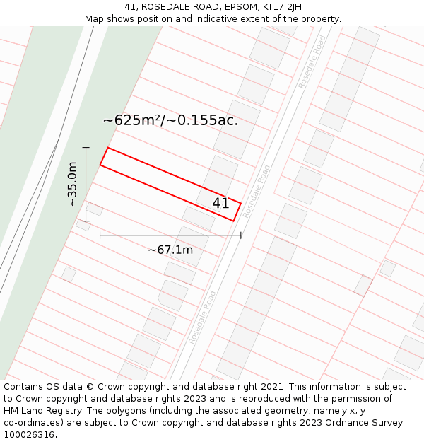 41, ROSEDALE ROAD, EPSOM, KT17 2JH: Plot and title map