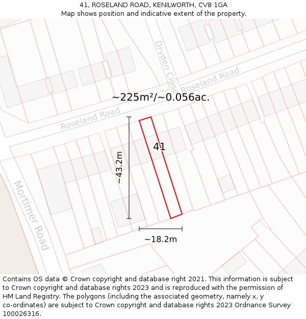 41, ROSELAND ROAD, KENILWORTH, CV8 1GA: Plot and title map