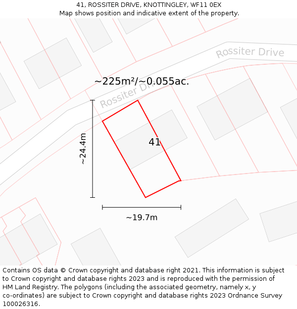 41, ROSSITER DRIVE, KNOTTINGLEY, WF11 0EX: Plot and title map