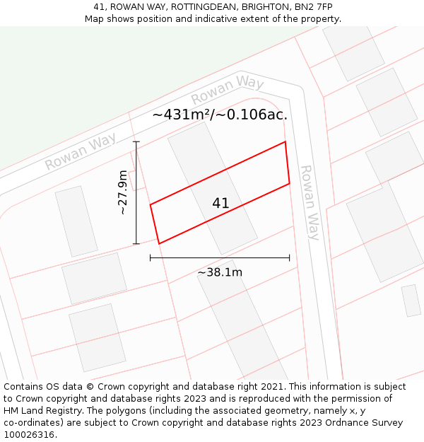 41, ROWAN WAY, ROTTINGDEAN, BRIGHTON, BN2 7FP: Plot and title map