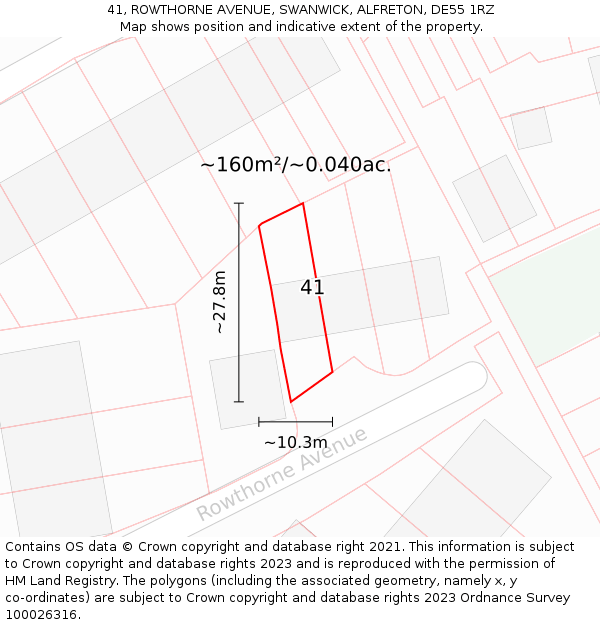 41, ROWTHORNE AVENUE, SWANWICK, ALFRETON, DE55 1RZ: Plot and title map