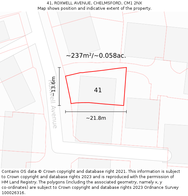 41, ROXWELL AVENUE, CHELMSFORD, CM1 2NX: Plot and title map