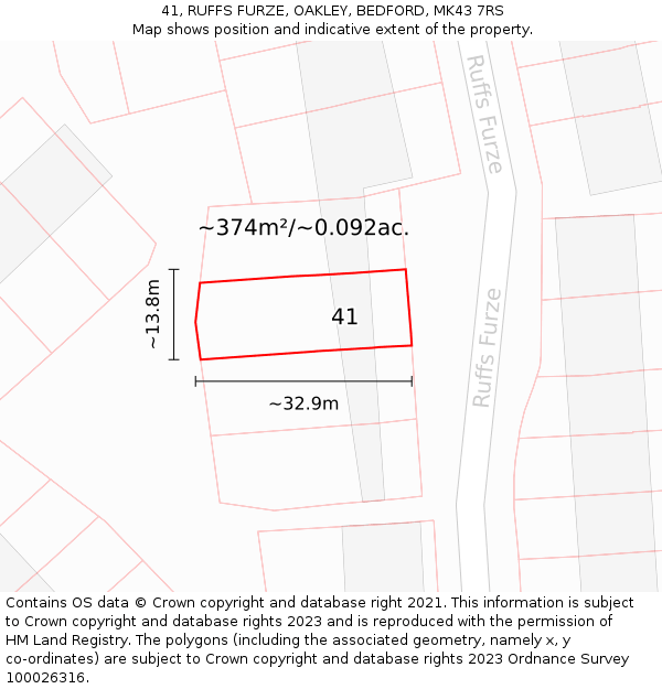 41, RUFFS FURZE, OAKLEY, BEDFORD, MK43 7RS: Plot and title map