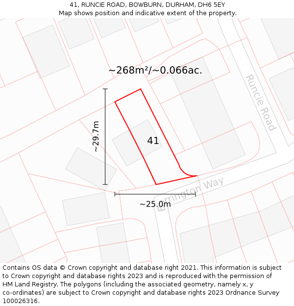 41, RUNCIE ROAD, BOWBURN, DURHAM, DH6 5EY: Plot and title map