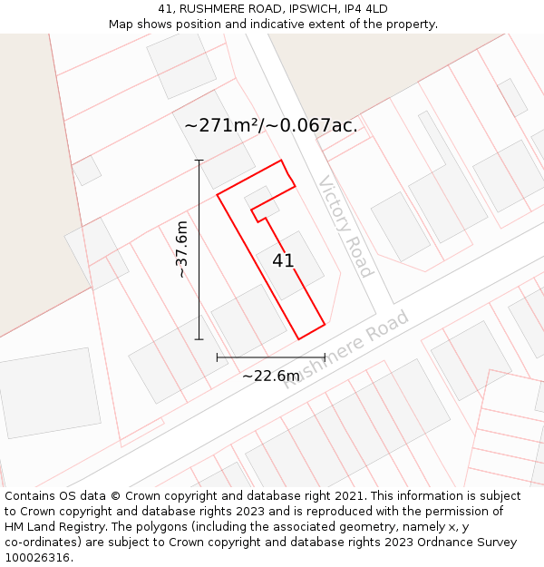 41, RUSHMERE ROAD, IPSWICH, IP4 4LD: Plot and title map