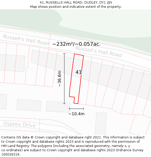 41, RUSSELLS HALL ROAD, DUDLEY, DY1 2JN: Plot and title map