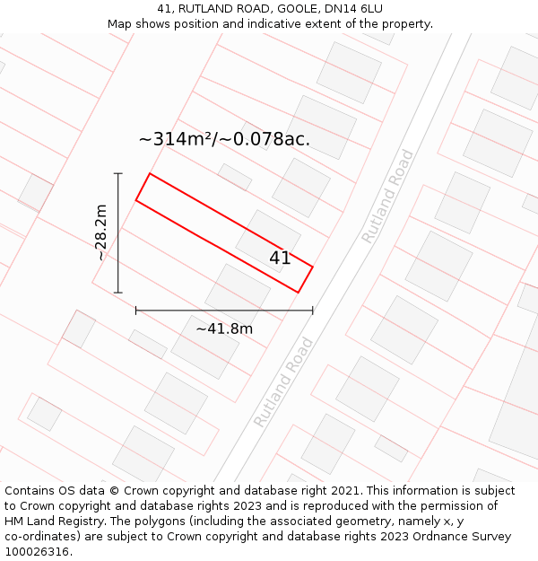 41, RUTLAND ROAD, GOOLE, DN14 6LU: Plot and title map