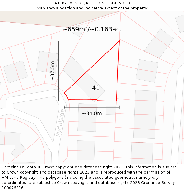 41, RYDALSIDE, KETTERING, NN15 7DR: Plot and title map