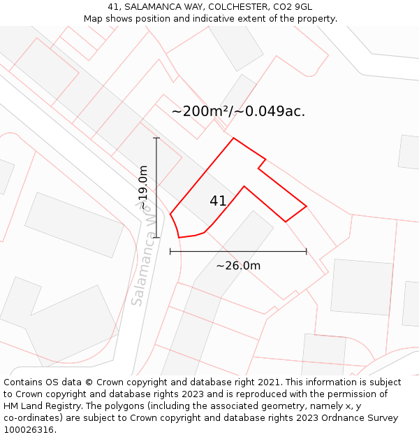 41, SALAMANCA WAY, COLCHESTER, CO2 9GL: Plot and title map