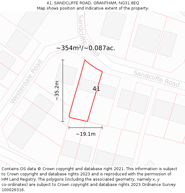 41, SANDCLIFFE ROAD, GRANTHAM, NG31 8EQ: Plot and title map