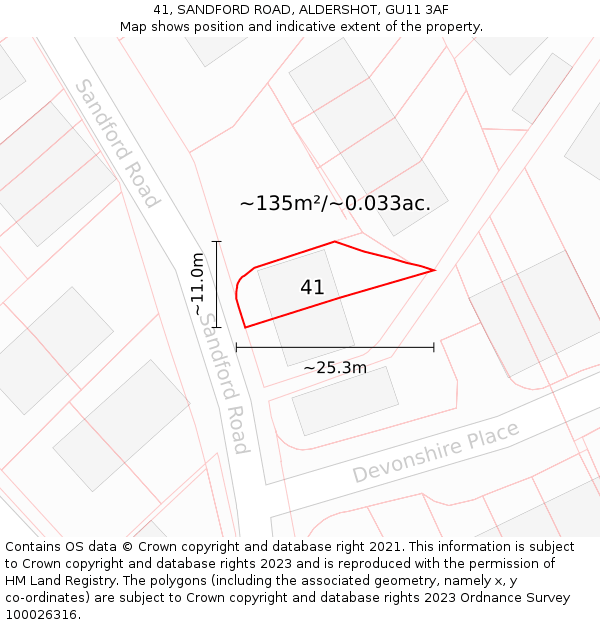 41, SANDFORD ROAD, ALDERSHOT, GU11 3AF: Plot and title map