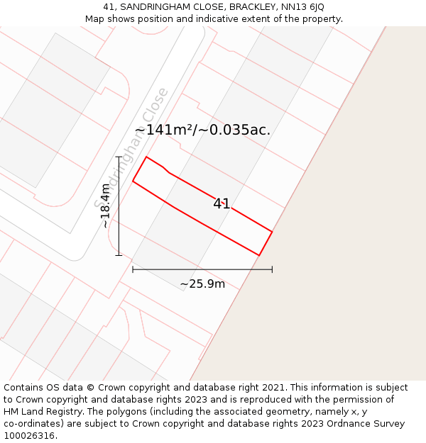 41, SANDRINGHAM CLOSE, BRACKLEY, NN13 6JQ: Plot and title map