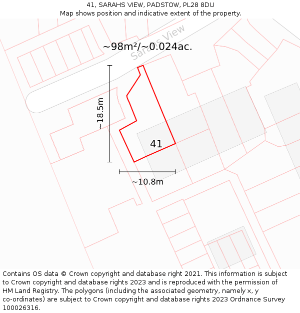 41, SARAHS VIEW, PADSTOW, PL28 8DU: Plot and title map