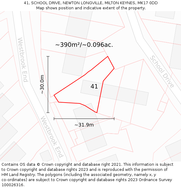 41, SCHOOL DRIVE, NEWTON LONGVILLE, MILTON KEYNES, MK17 0DD: Plot and title map