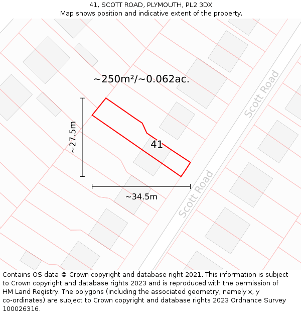 41, SCOTT ROAD, PLYMOUTH, PL2 3DX: Plot and title map