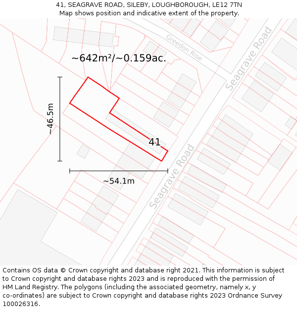 41, SEAGRAVE ROAD, SILEBY, LOUGHBOROUGH, LE12 7TN: Plot and title map