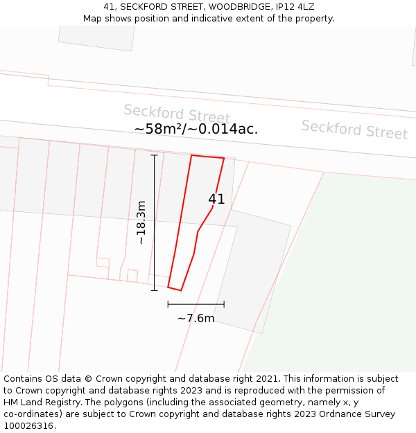 41, SECKFORD STREET, WOODBRIDGE, IP12 4LZ: Plot and title map