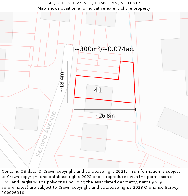 41, SECOND AVENUE, GRANTHAM, NG31 9TP: Plot and title map