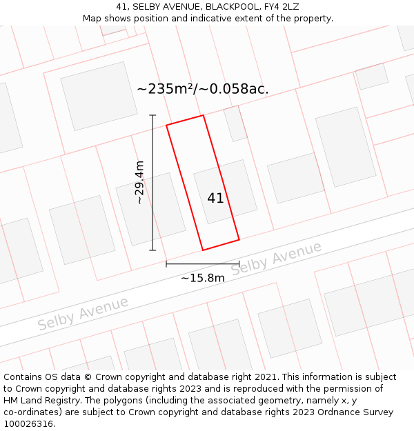 41, SELBY AVENUE, BLACKPOOL, FY4 2LZ: Plot and title map