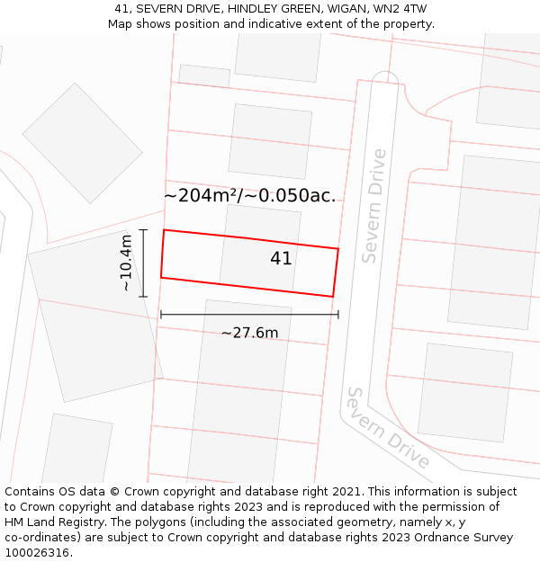 41, SEVERN DRIVE, HINDLEY GREEN, WIGAN, WN2 4TW: Plot and title map