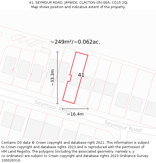 41, SEYMOUR ROAD, JAYWICK, CLACTON-ON-SEA, CO15 2QJ: Plot and title map