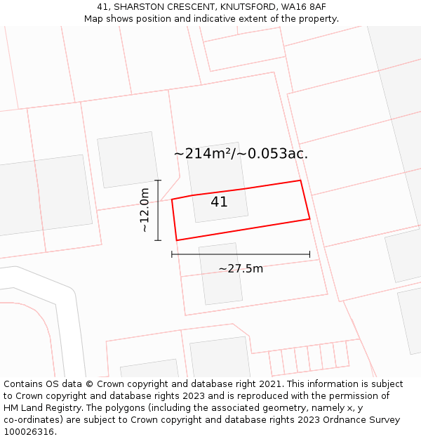 41, SHARSTON CRESCENT, KNUTSFORD, WA16 8AF: Plot and title map