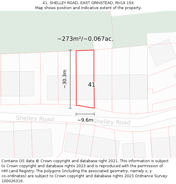 41, SHELLEY ROAD, EAST GRINSTEAD, RH19 1SX: Plot and title map