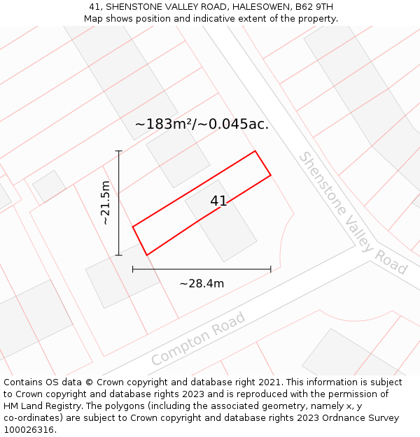 41, SHENSTONE VALLEY ROAD, HALESOWEN, B62 9TH: Plot and title map