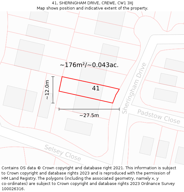 41, SHERINGHAM DRIVE, CREWE, CW1 3XJ: Plot and title map