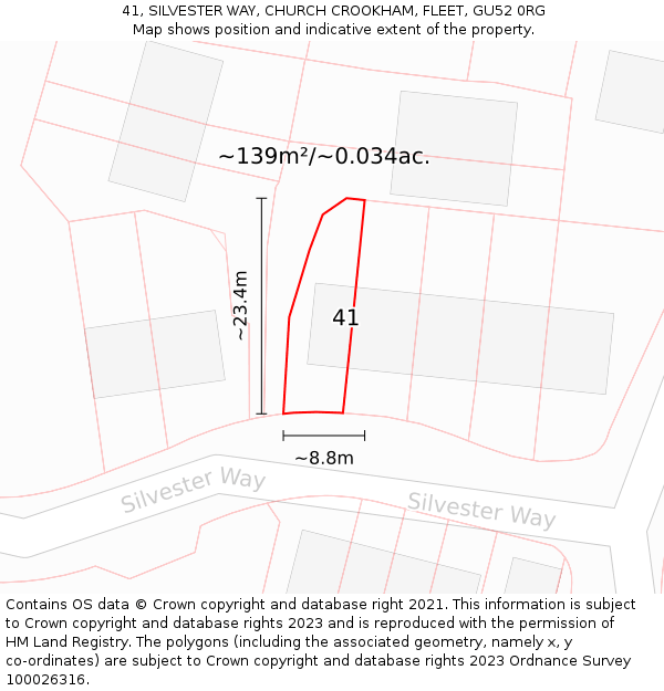 41, SILVESTER WAY, CHURCH CROOKHAM, FLEET, GU52 0RG: Plot and title map