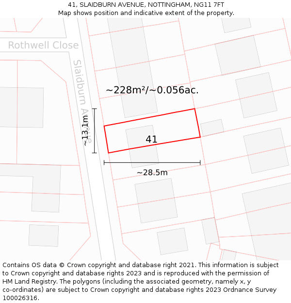 41, SLAIDBURN AVENUE, NOTTINGHAM, NG11 7FT: Plot and title map