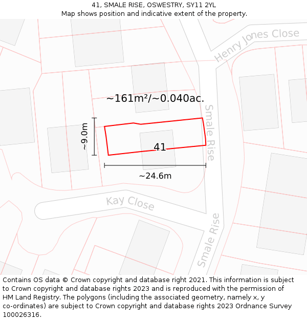 41, SMALE RISE, OSWESTRY, SY11 2YL: Plot and title map