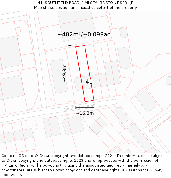 41, SOUTHFIELD ROAD, NAILSEA, BRISTOL, BS48 1JB: Plot and title map