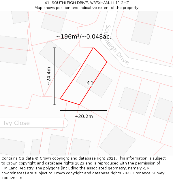 41, SOUTHLEIGH DRIVE, WREXHAM, LL11 2HZ: Plot and title map