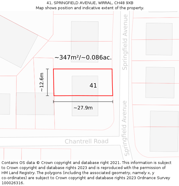 41, SPRINGFIELD AVENUE, WIRRAL, CH48 9XB: Plot and title map