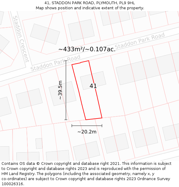 41, STADDON PARK ROAD, PLYMOUTH, PL9 9HL: Plot and title map