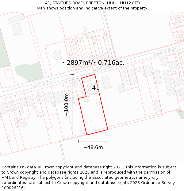 41, STAITHES ROAD, PRESTON, HULL, HU12 8TD: Plot and title map