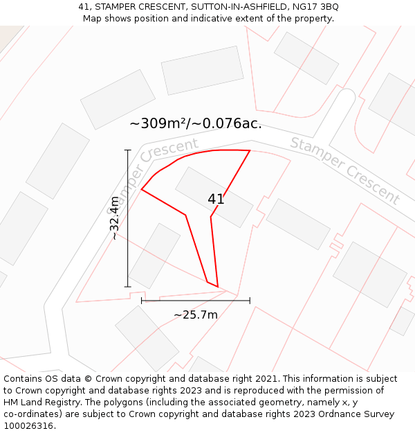 41, STAMPER CRESCENT, SUTTON-IN-ASHFIELD, NG17 3BQ: Plot and title map