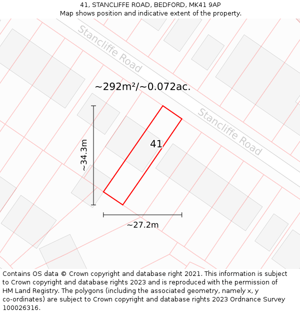 41, STANCLIFFE ROAD, BEDFORD, MK41 9AP: Plot and title map