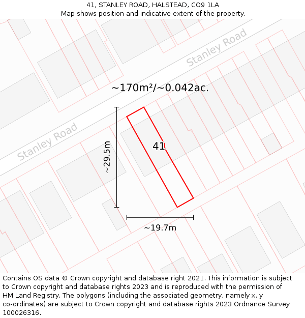 41, STANLEY ROAD, HALSTEAD, CO9 1LA: Plot and title map