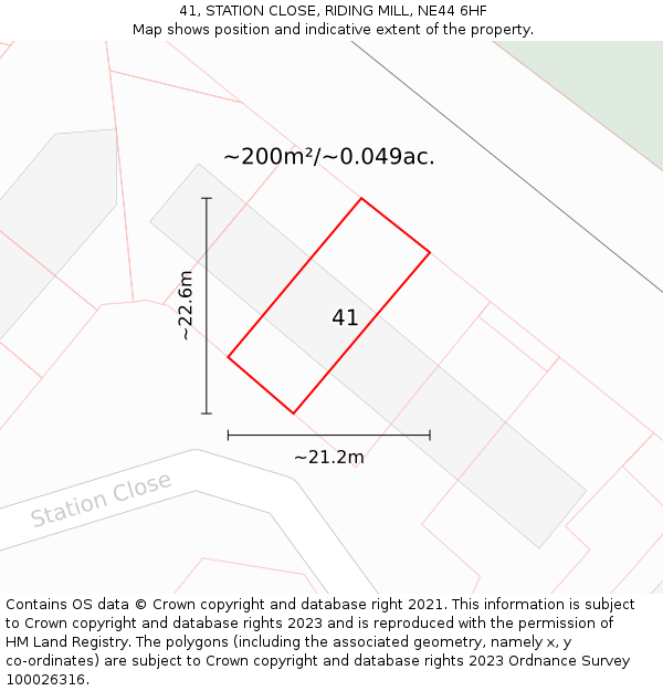 41, STATION CLOSE, RIDING MILL, NE44 6HF: Plot and title map