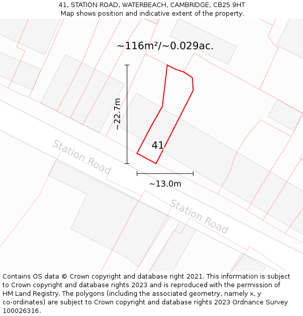 41, STATION ROAD, WATERBEACH, CAMBRIDGE, CB25 9HT: Plot and title map